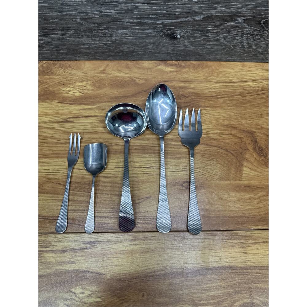 Gentry ABBEY SHEFFIELD ENGLAND Glossy Textured Stainless Serving Utensils ~5 Pc